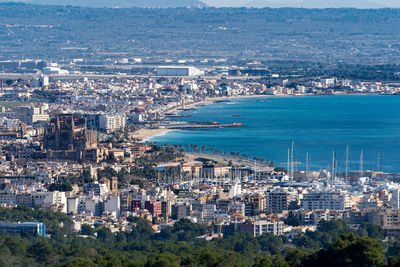 High angle view of buildings in city