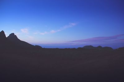 Scenic view of silhouette landscape against clear sky during sunset