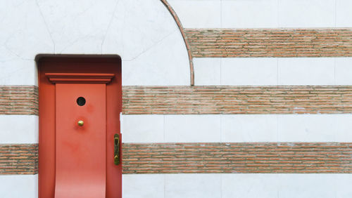 Red door of building