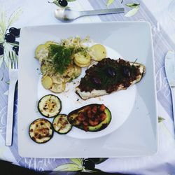 High angle view of food in plate