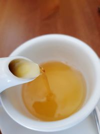 High angle view of juice in bowl on table