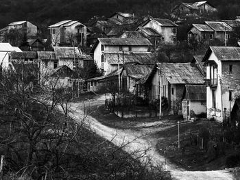 High angle view of abandoned buildings in city