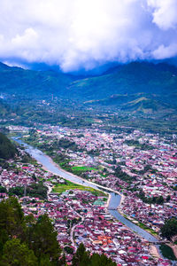 High angle view of townscape against sky