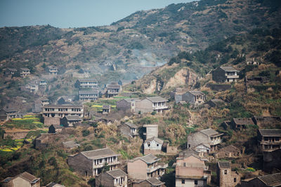 High angle view of buildings in town