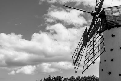 Low angle view of traditional windmill against sky