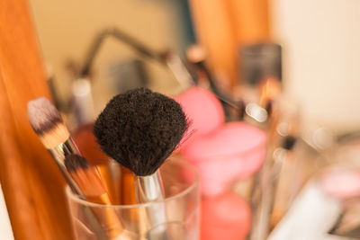 Close-up of make-up brushes