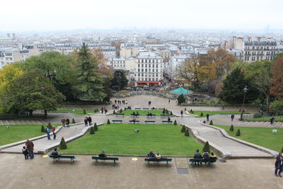 High angle view of people in city