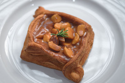 High angle view of breakfast served in plate