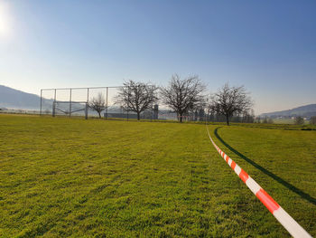 Scenic view of field against clear sky