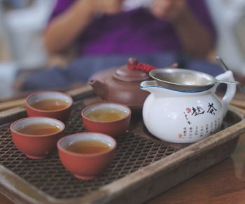 Close-up of tea in cups on table