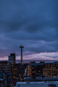 Seattle city skyline from capitol hill during purple, blue dusk