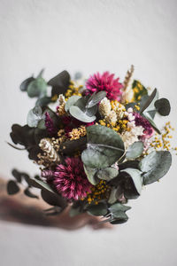 High angle view of multi colored flowers on table