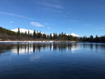 Scenic view of lake against blue sky