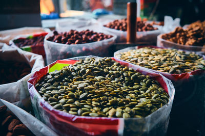High angle view of food for sale at market stall