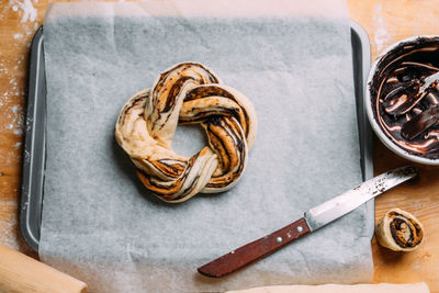 Close up of pastry on wax paper