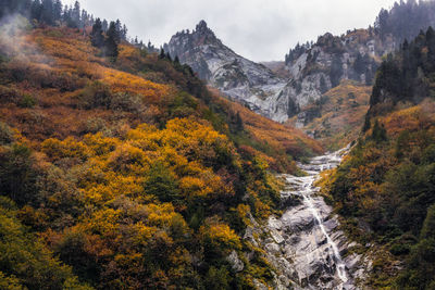 Scenic view of mountains during autumn