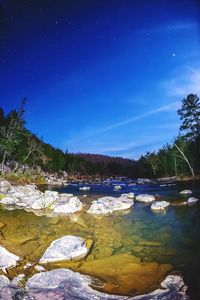 Scenic view of lake against sky at night