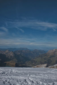 Scenic view of snowcapped mountains against sky