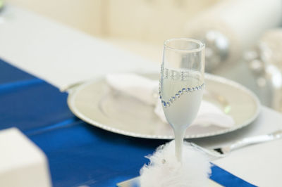 High angle view of ice cream in plate on table