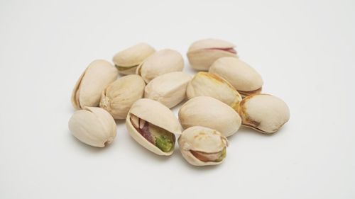High angle view of cookies against white background