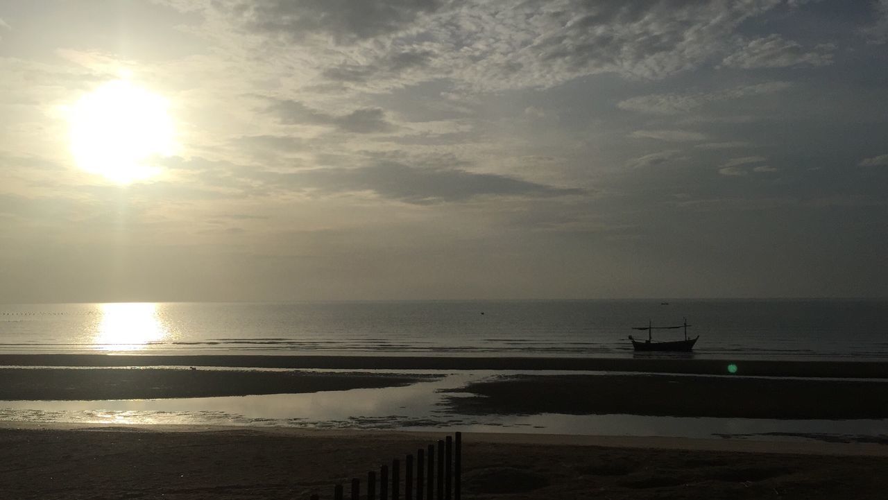 SCENIC VIEW OF BEACH AGAINST SKY AT SUNSET