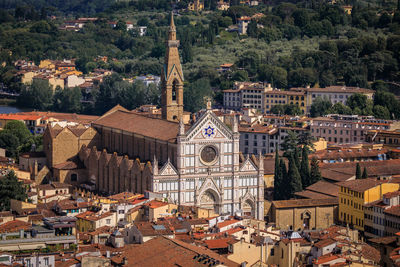 High angle view of buildings in town