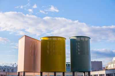 Low angle view of industrial building against sky