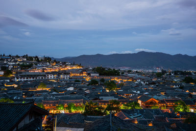 High angle shot of townscape against sky