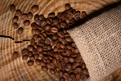 High angle view of coffee beans