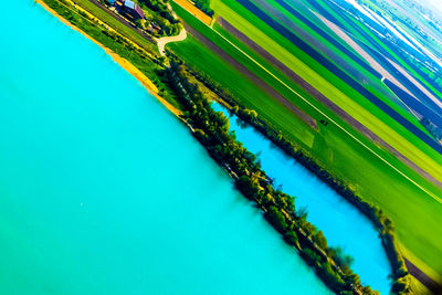 High angle view of swimming pool by sea