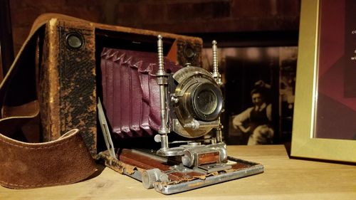 Old camera on table