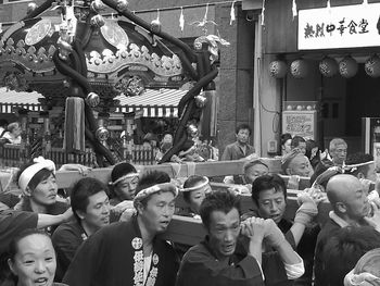 People walking on city street