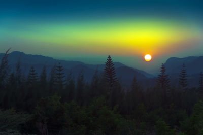 Scenic view of mountains against sky during sunset