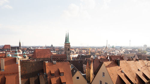 High angle view of buildings in city