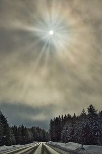 Road amidst trees against sky during winter