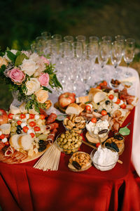 High angle view of various flowers on table