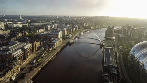 High angle view of cityscape against sky