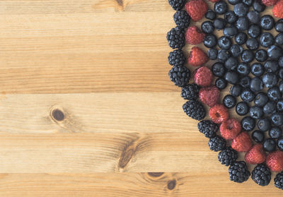 High angle view of berries on table