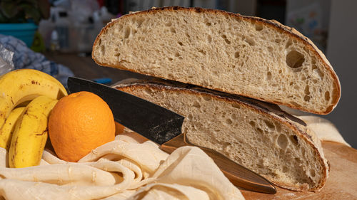High angle view of breakfast on table
