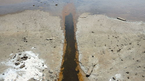 High angle view of wet sand on beach