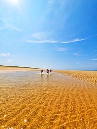 People on beach against sky