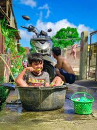 People sitting in water