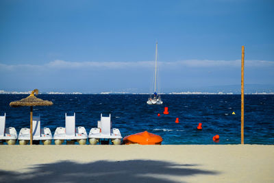 Scenic view of sea against blue sky