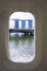 Buildings seen through window