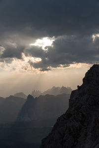 Scenic view of mountains against cloudy sky