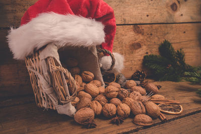 Close-up of christmas decorations on floor