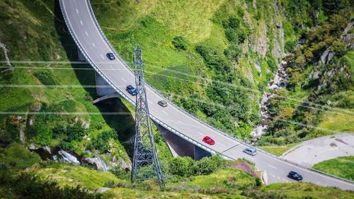 High angle view of bridge amidst trees