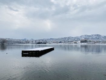 Snow in artificial lake of tirana