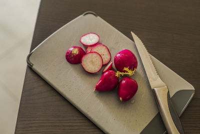 High angle view of fruits on table