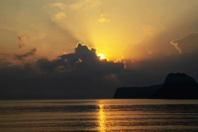 Scenic view of sea against sky during sunset